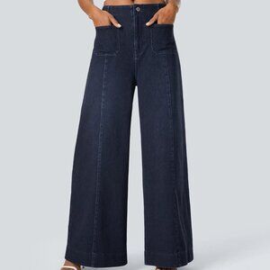 Halara Flex™ High Waisted Pockets Washed Casual Wide Leg Jeans